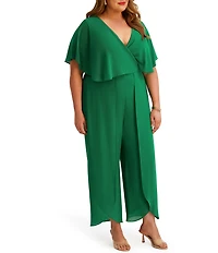 Kensie Plus Size Short Sleeve V-Neck Chiffon Jumpsuit