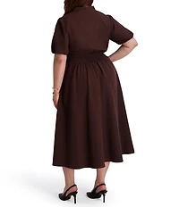 Kensie Plus Size Short Sleeve V Neck Drapey Scuba Midi Dress