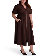 Kensie Plus Size Short Sleeve V Neck Drapey Scuba Midi Dress