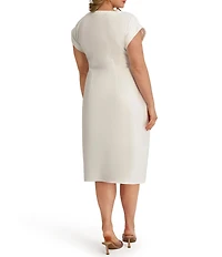 Kensie Plus Size Short Sleeve V-Neck Ruched Button Front Midi Dress