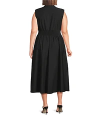 Kensie Plus Size Sleeveless V-Neck Elastic Waist Zip Front A-Line Midi Dress