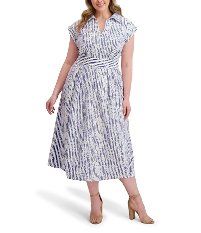 Kensie Plus Size V-Neck Embroidered Woven Shirt Dress