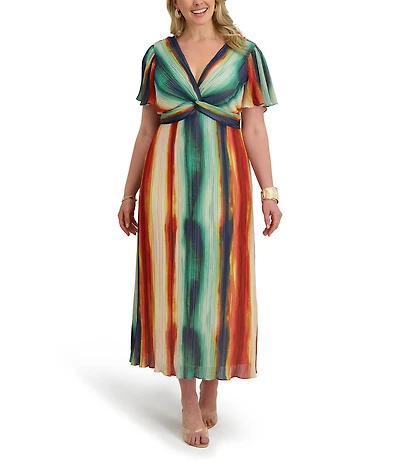 Kensie Plus Size V-Neck Ombre Multi Maxi Dress