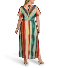 Kensie Plus Size V-Neck Ombre Multi Maxi Dress