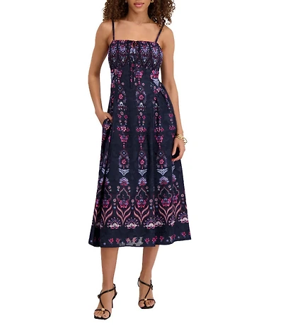 Kensie Printed Chiffon Sleeveless Keyhole Back A-Line Midi Dress