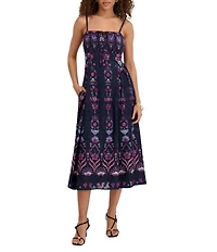Kensie Printed Chiffon Sleeveless Keyhole Back A-Line Midi Dress