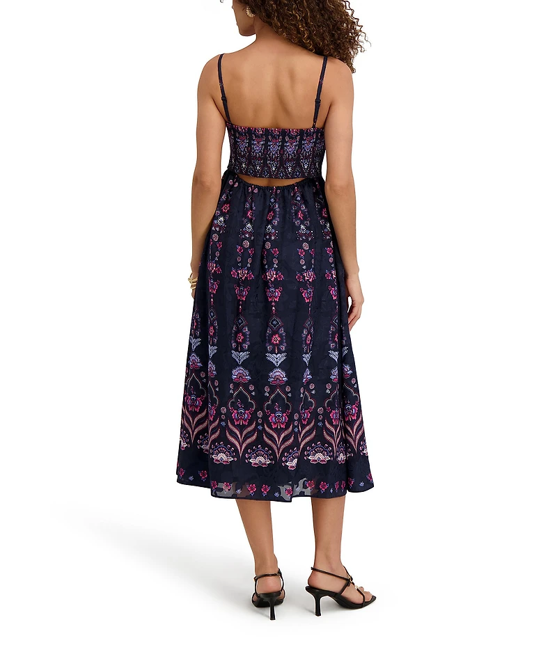 Kensie Printed Chiffon Sleeveless Keyhole Back A-Line Midi Dress