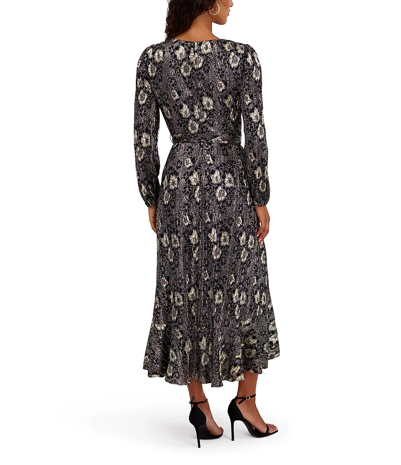 Kensie Printed Long Sleeve Wrap Midi Dress