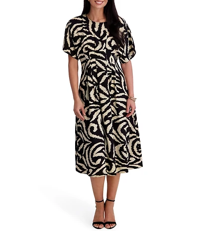 Kensie Printed Short Sleeve Midi Dress