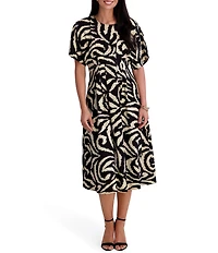 Kensie Printed Short Sleeve Midi Dress