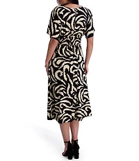 Kensie Printed Short Sleeve Midi Dress