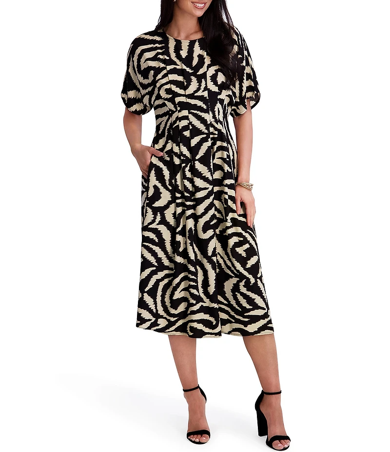 Kensie Printed Short Sleeve Midi Dress