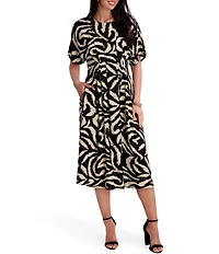 Kensie Printed Short Sleeve Midi Dress
