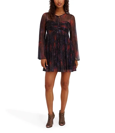 Kensie Shimmer Knit Long Sleeve Short Dress