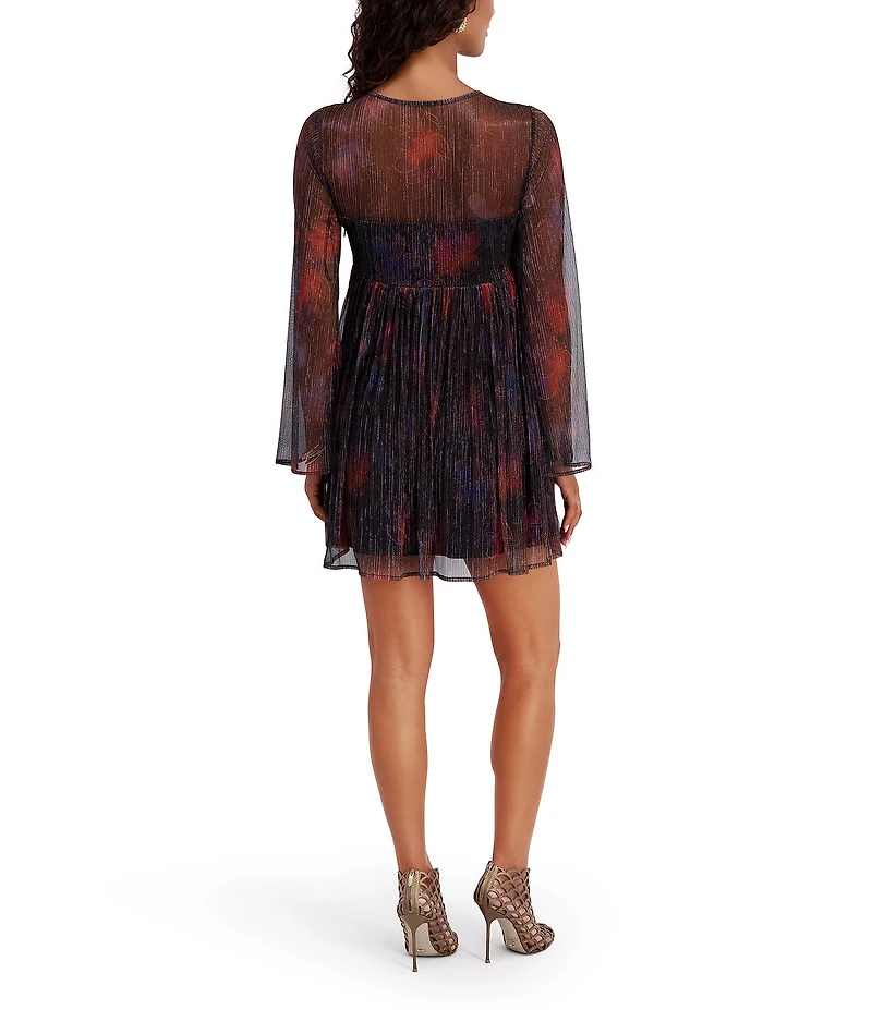 Kensie Shimmer Knit Long Sleeve Short Dress