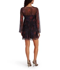 Kensie Shimmer Knit Long Sleeve Short Dress