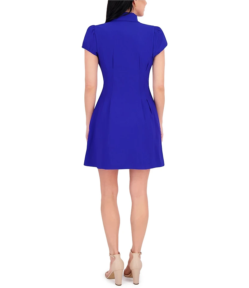 Kensie Short Puffed Sleeve Fit and Flare Shirt Dress