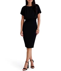 Kensie Short Sleeve Blouson Sheath Midi Dress