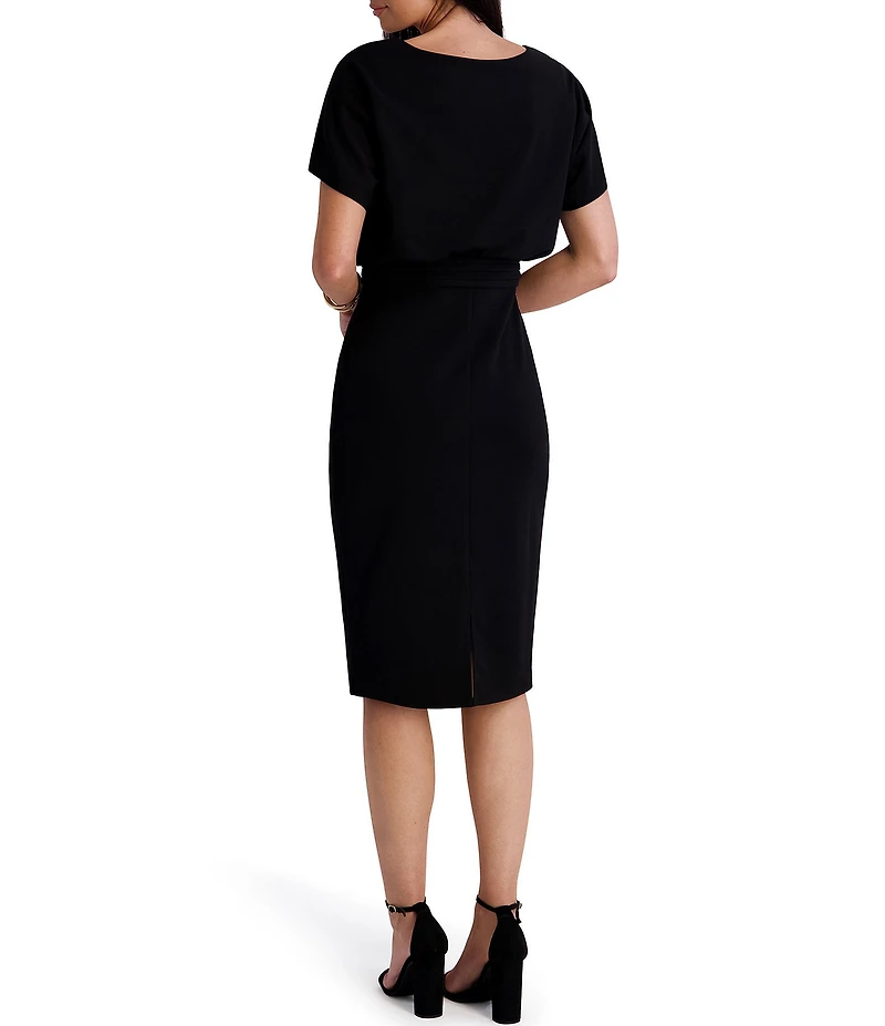 Kensie Short Sleeve Blouson Sheath Midi Dress