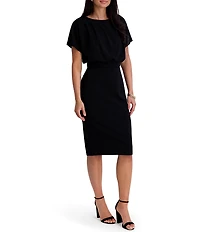 Kensie Short Sleeve Blouson Sheath Midi Dress
