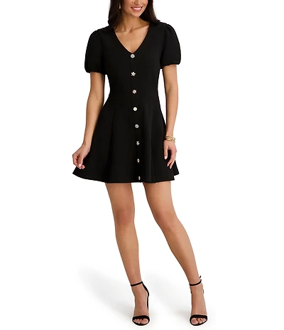 Kensie Short Sleeve Button Front A Line Short Dress