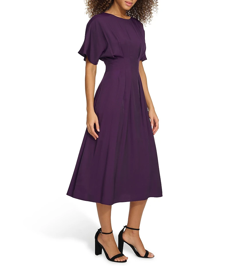 Kensie Short Sleeve Smocked Waist A-Line Midi Dress