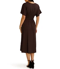 Kensie Short Sleeve Smocked Waist A-Line Midi Dress