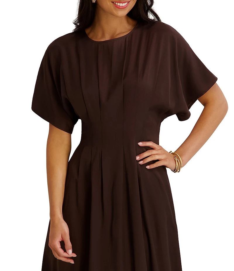 Kensie Short Sleeve Smocked Waist A-Line Midi Dress