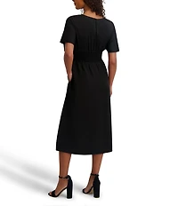 Kensie Short Sleeve Smocked Waist A-Line Midi Dress