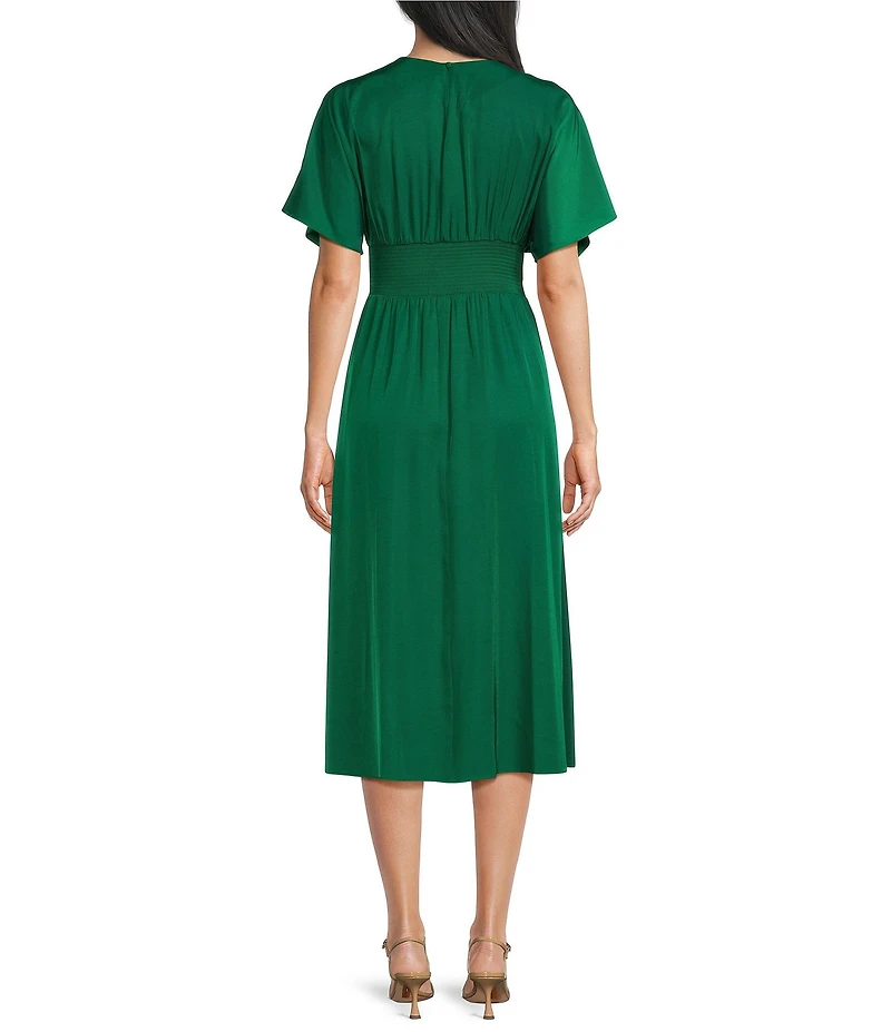 Kensie Short Sleeve Smocked Waist A-Line Midi Dress