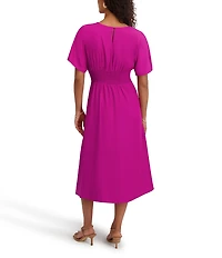 Kensie Short Sleeve Smocked Waist A-Line Midi Dress
