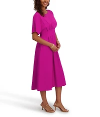 Kensie Short Sleeve Smocked Waist A-Line Midi Dress