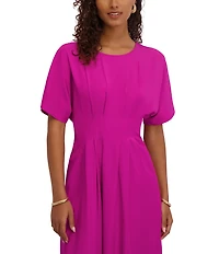 Kensie Short Sleeve Smocked Waist A-Line Midi Dress