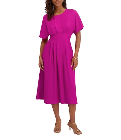 Kensie Short Sleeve Smocked Waist A-Line Midi Dress