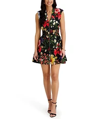 Kensie Short Smocked Waist Front Zip Mini Dress