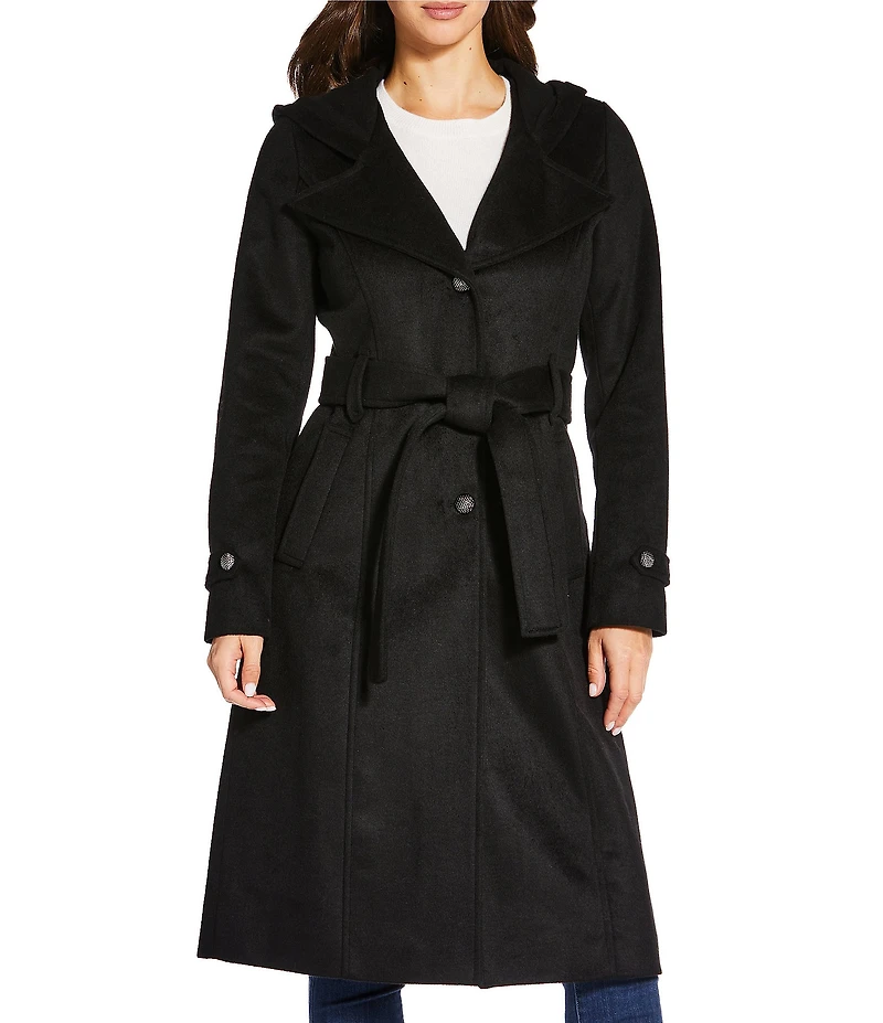 Kensie Smooth Plush Wool Oversized Notch Collar Belted Button Front Walker Coat