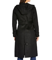 Kensie Smooth Plush Wool Oversized Notch Collar Belted Button Front Walker Coat