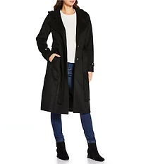 Kensie Smooth Plush Wool Oversized Notch Collar Belted Button Front Walker Coat