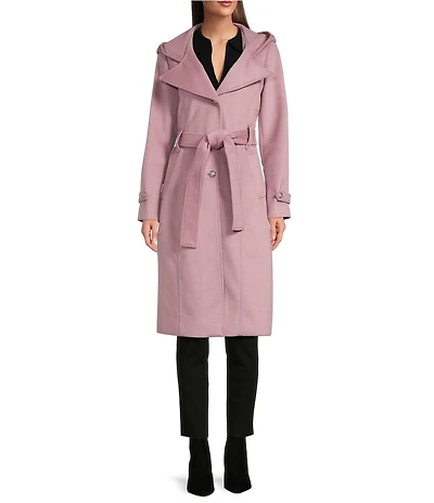 Kensie Smooth Plush Wool Oversized Notch Collar Belted Button Front Walker Coat