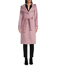 Kensie Smooth Plush Wool Oversized Notch Collar Belted Button Front Walker Coat