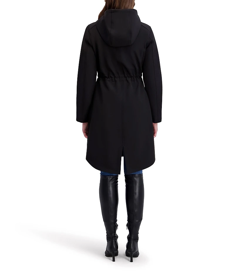 Kensie Softshell Hooded Funnel Neck Long Sleeve Drawcord Zip Front Walker Coat
