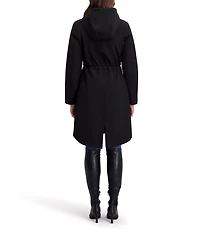 Kensie Softshell Hooded Funnel Neck Long Sleeve Drawcord Zip Front Walker Coat