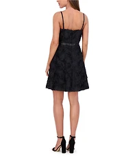 Kensie Soutache Square Neck Sleeveless Spaghetti Strap Empire Waist Dress