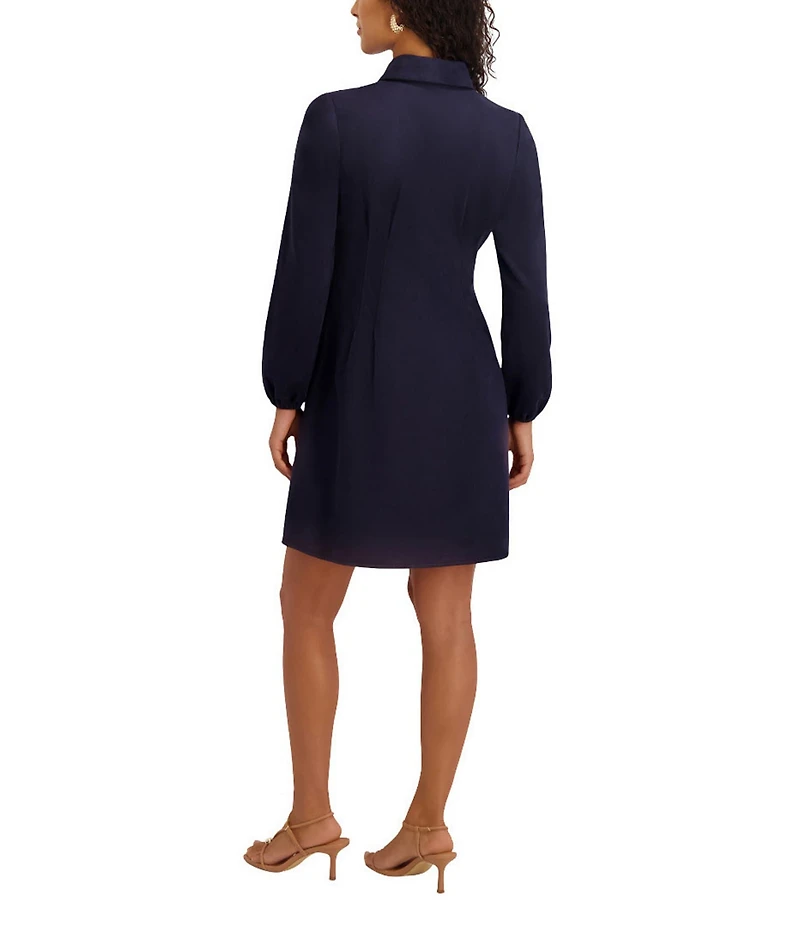 Kensie Suede Collar Neck Long Sleeve Button Front Pleated Mini Dress