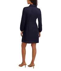 Kensie Suede Collar Neck Long Sleeve Button Front Pleated Mini Dress