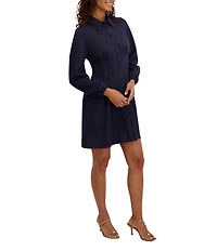 Kensie Suede Collar Neck Long Sleeve Button Front Pleated Mini Dress