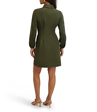 Kensie Faux Suede Collar Neck Long Sleeve Button Front Pleated Mini Dress