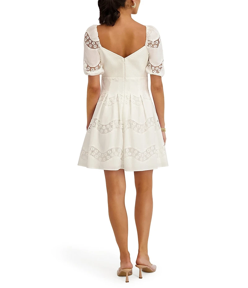 Kensie Sweetheart Neck Short Sleeve Embroidered Lace Inset Baby Doll Dress