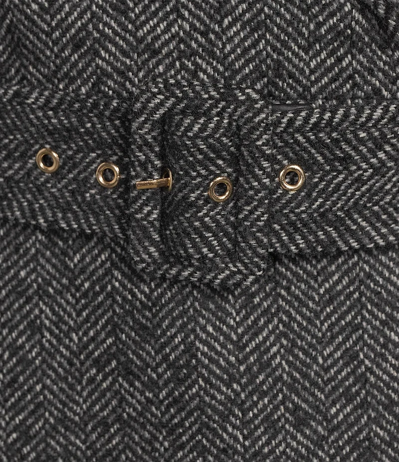 Kensie Texture Wool Notch Collar Belted Skirted Hem Trench Coat