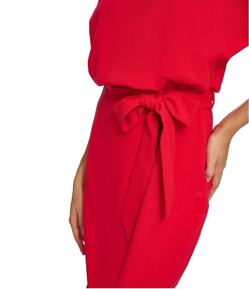 Kensie Textured Knit Boat Neck Self-Tie Waist Faux Wrap Blouson Dress